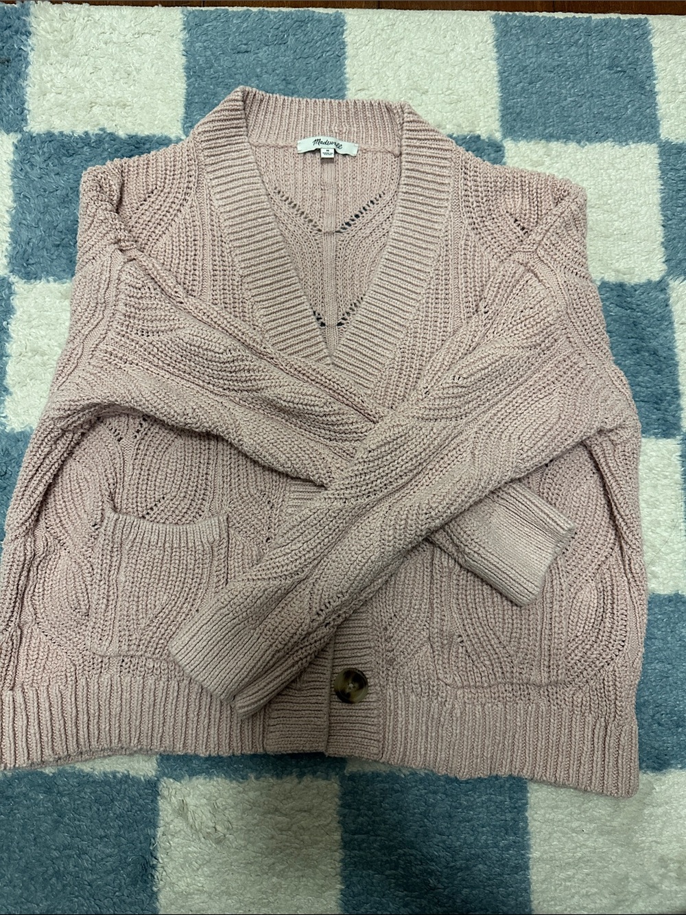 Madewell Dusty Rose Cable Knit V-Neck Cardigan